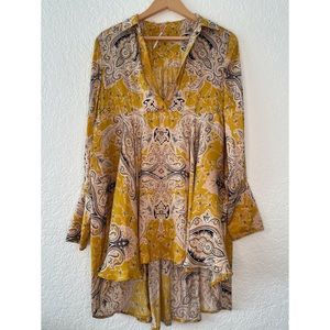 Free People Yellow Print High-Low Dress